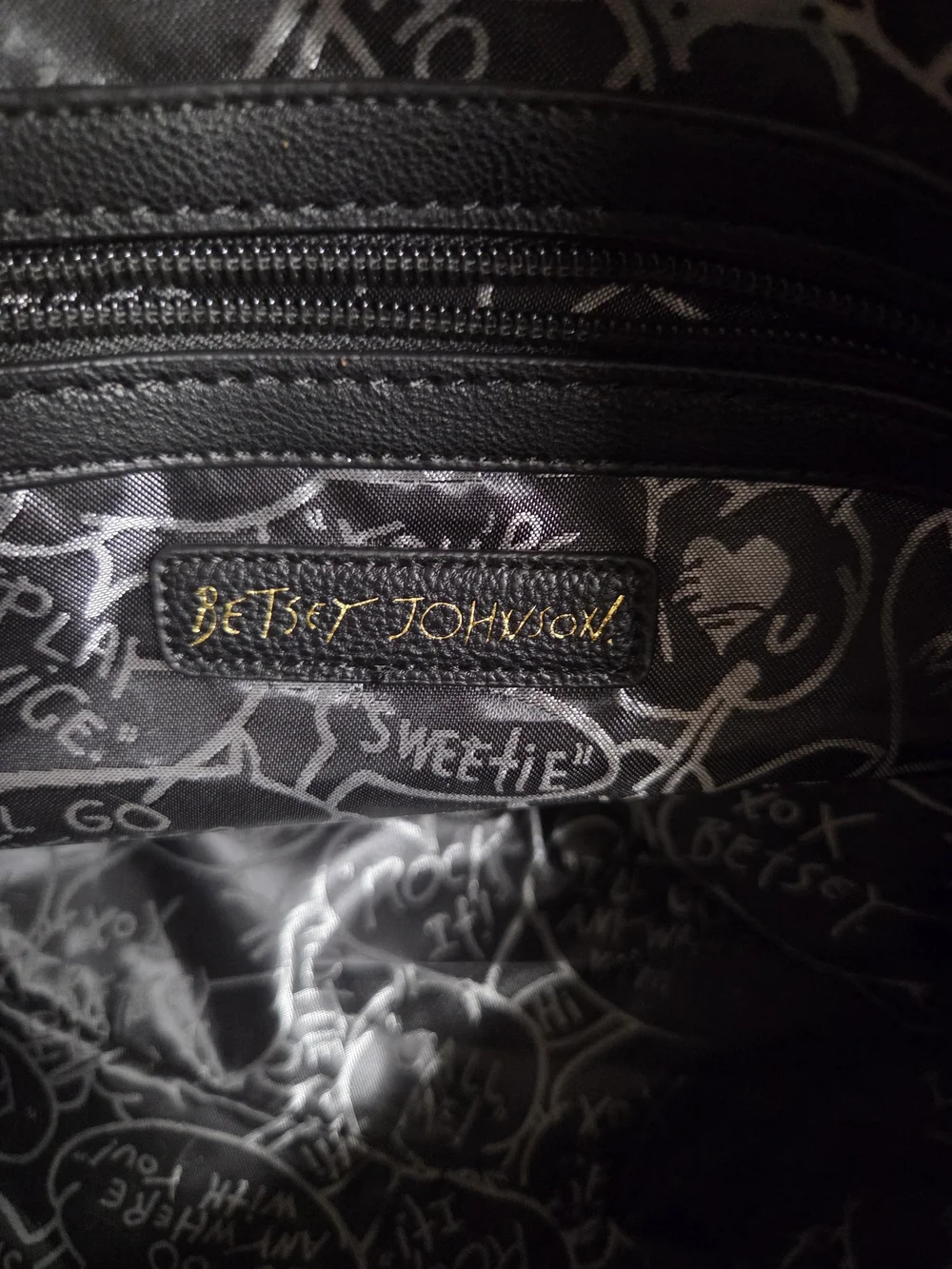 Betsey Johnson Rockstar Quilted Dome Satchel in Beige and Black